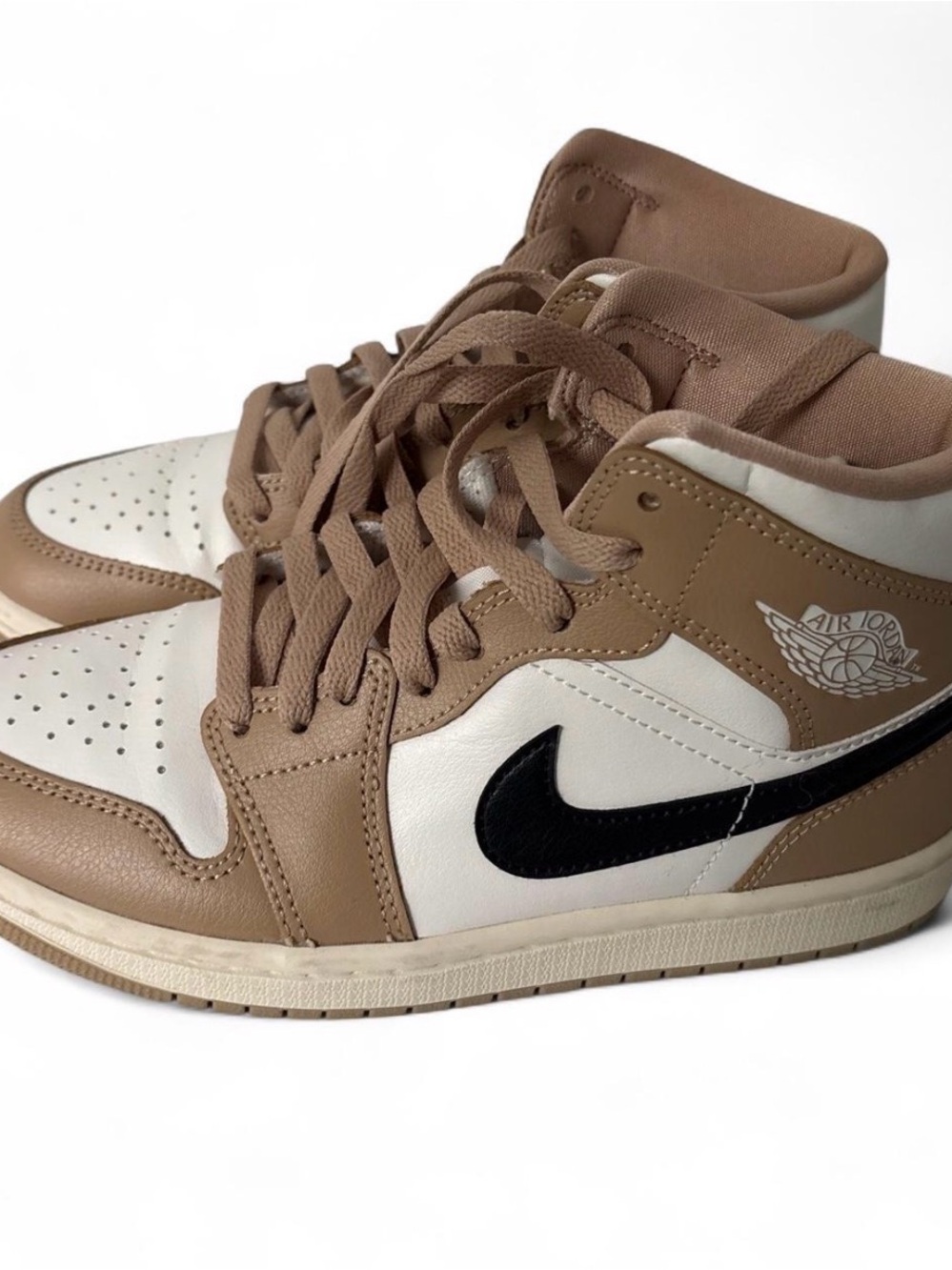 Jordan High-Top Sneakers in Tan, White & Black